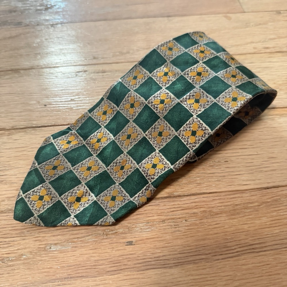 Ermenegildo Zegna Mens Tie Floral Green 100% Silk Necktie Made In Italy